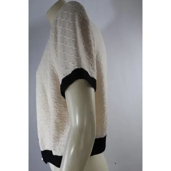 Vintage St. John Collection Knit Cardigan Ivory Black Trim Short Sleeve Size 6 - Picture 11 of 16